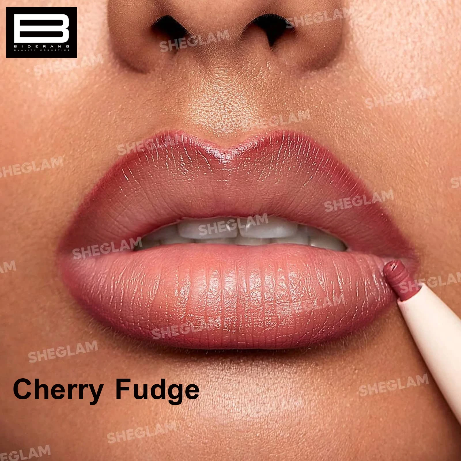 رژ لب و مداد لب دو طرفه شیگلم رنگ. CHERRY FUDGE