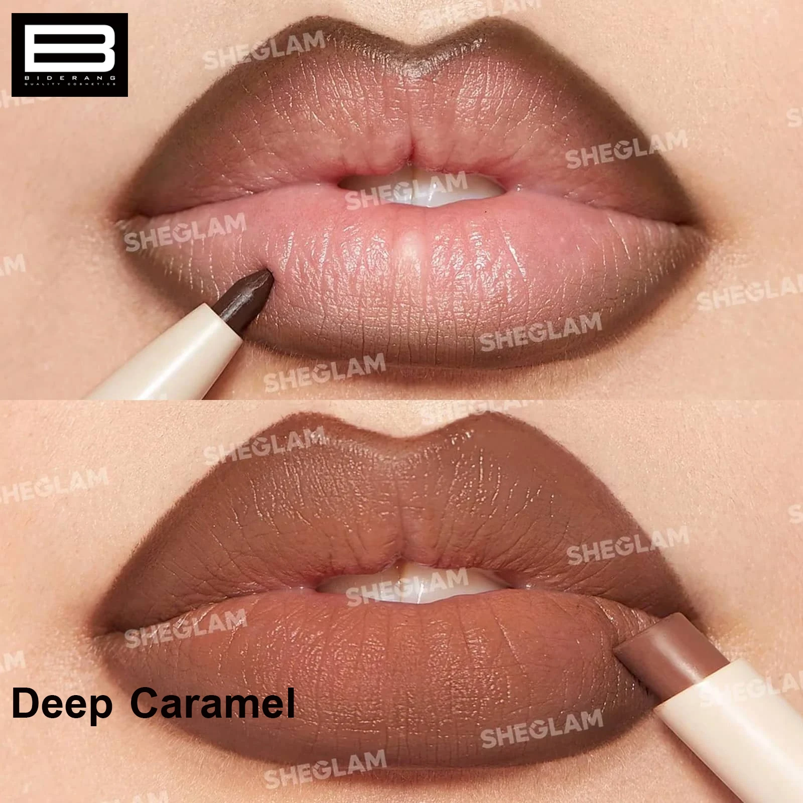 رژ لب و مداد لب دو طرفه شیگلم رنگ. DEEP CARAMEL
