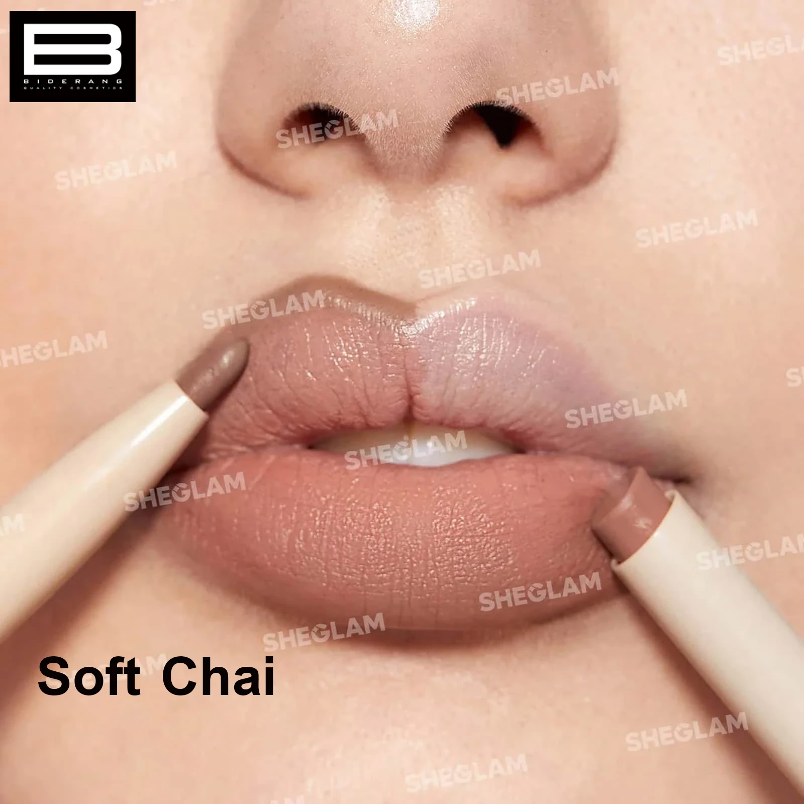 رژ لب و مداد لب دو طرفه شیگلم رنگ. Soft Chai