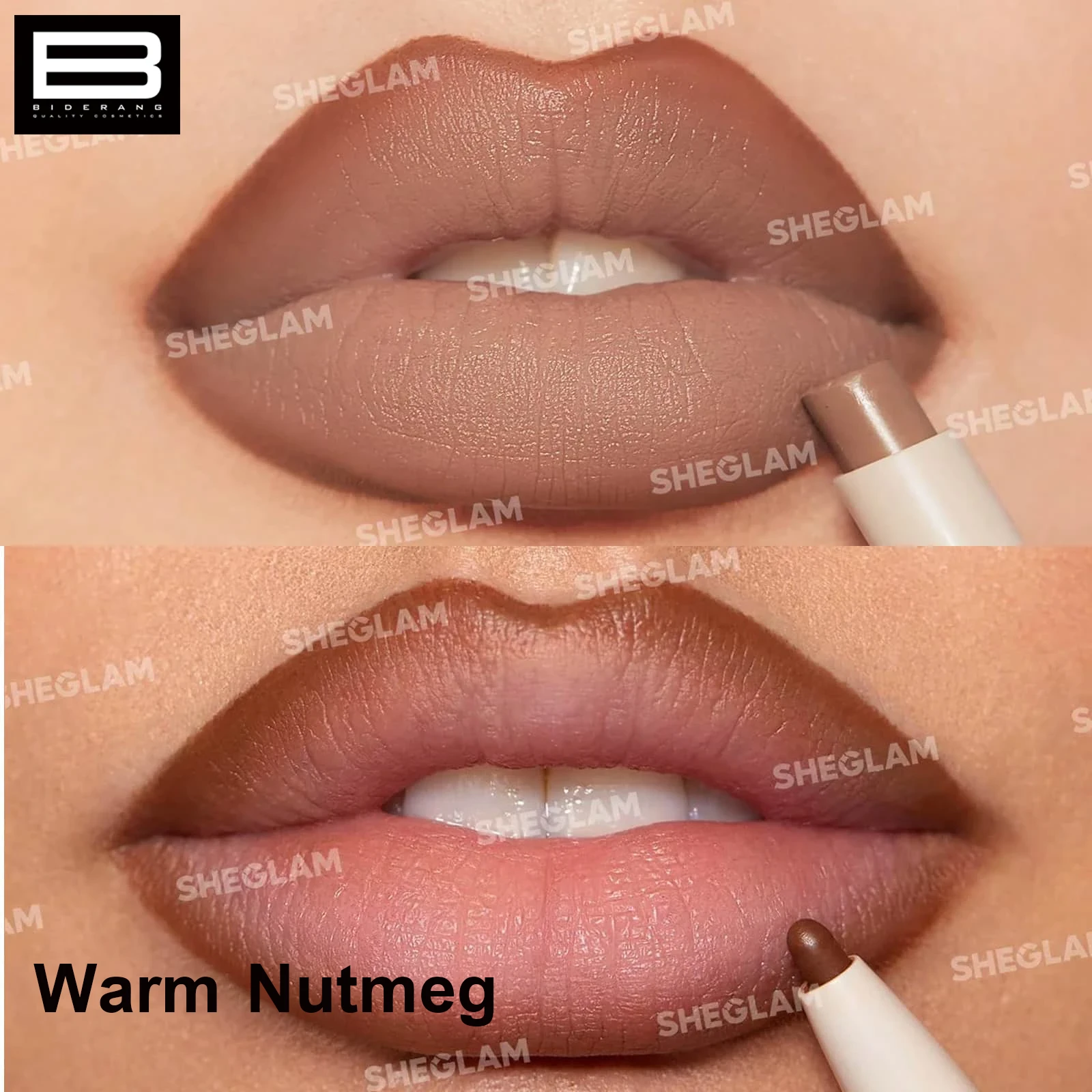 رژ لب و مداد لب دو طرفه شیگلم رنگ. Warm Nutmeg